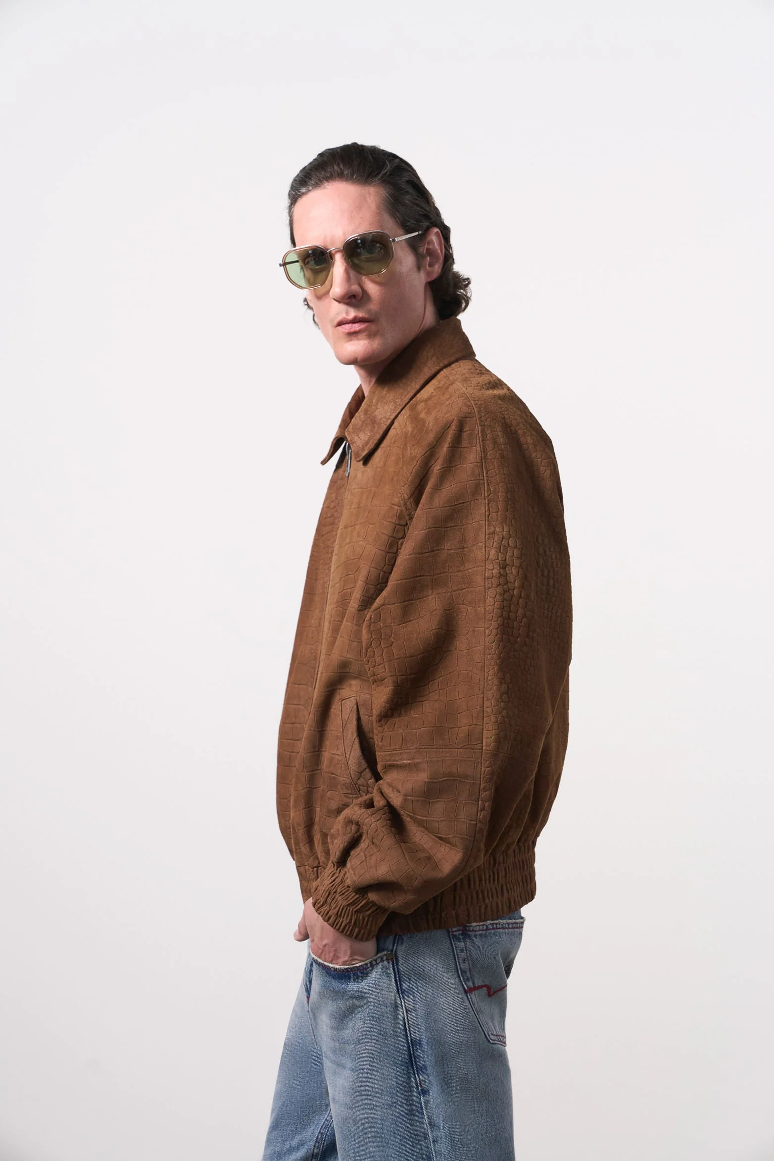 Men's Croco Suede Bomber Jacket - Image 4