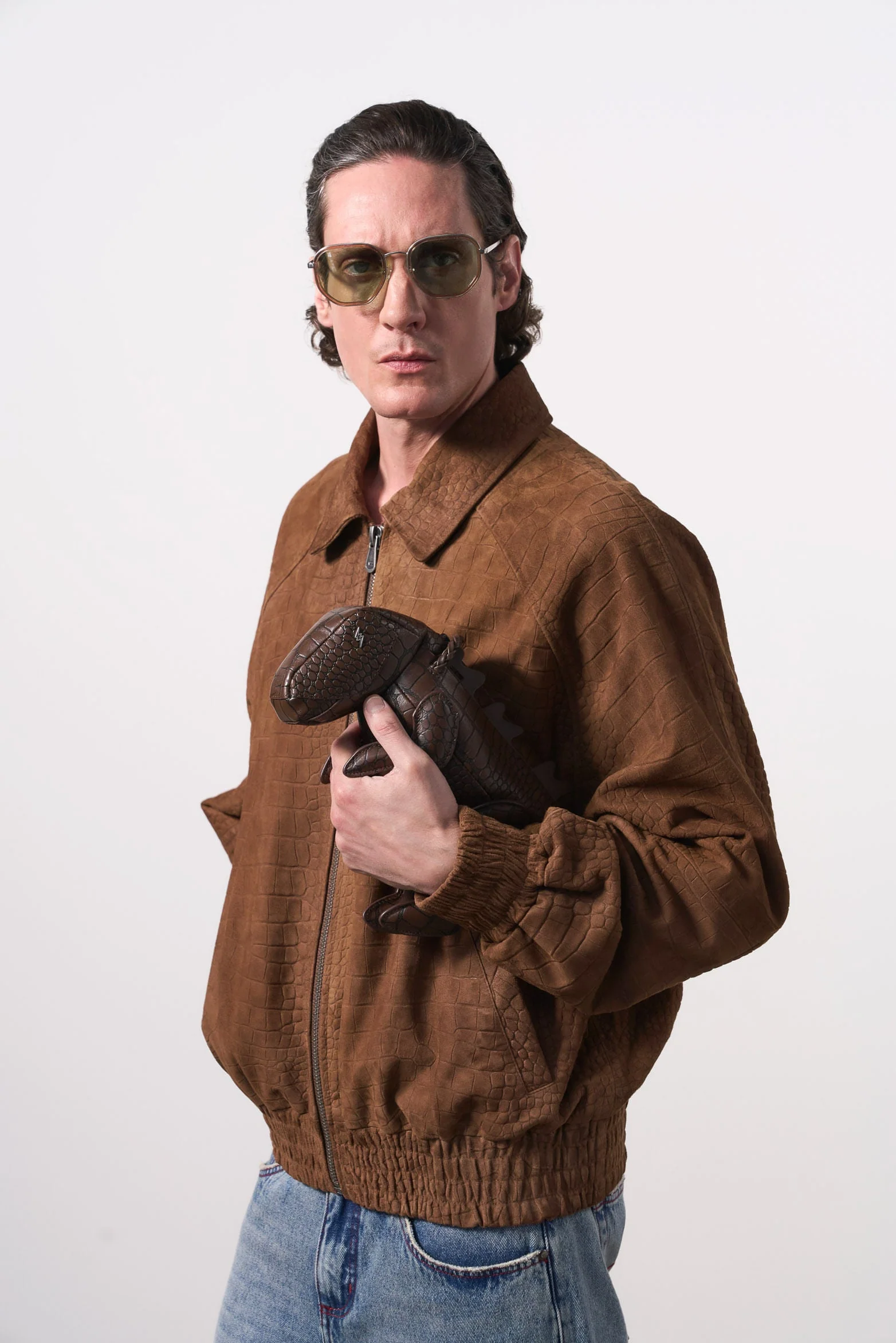 Men's Croco Suede Bomber Jacket - Image 6