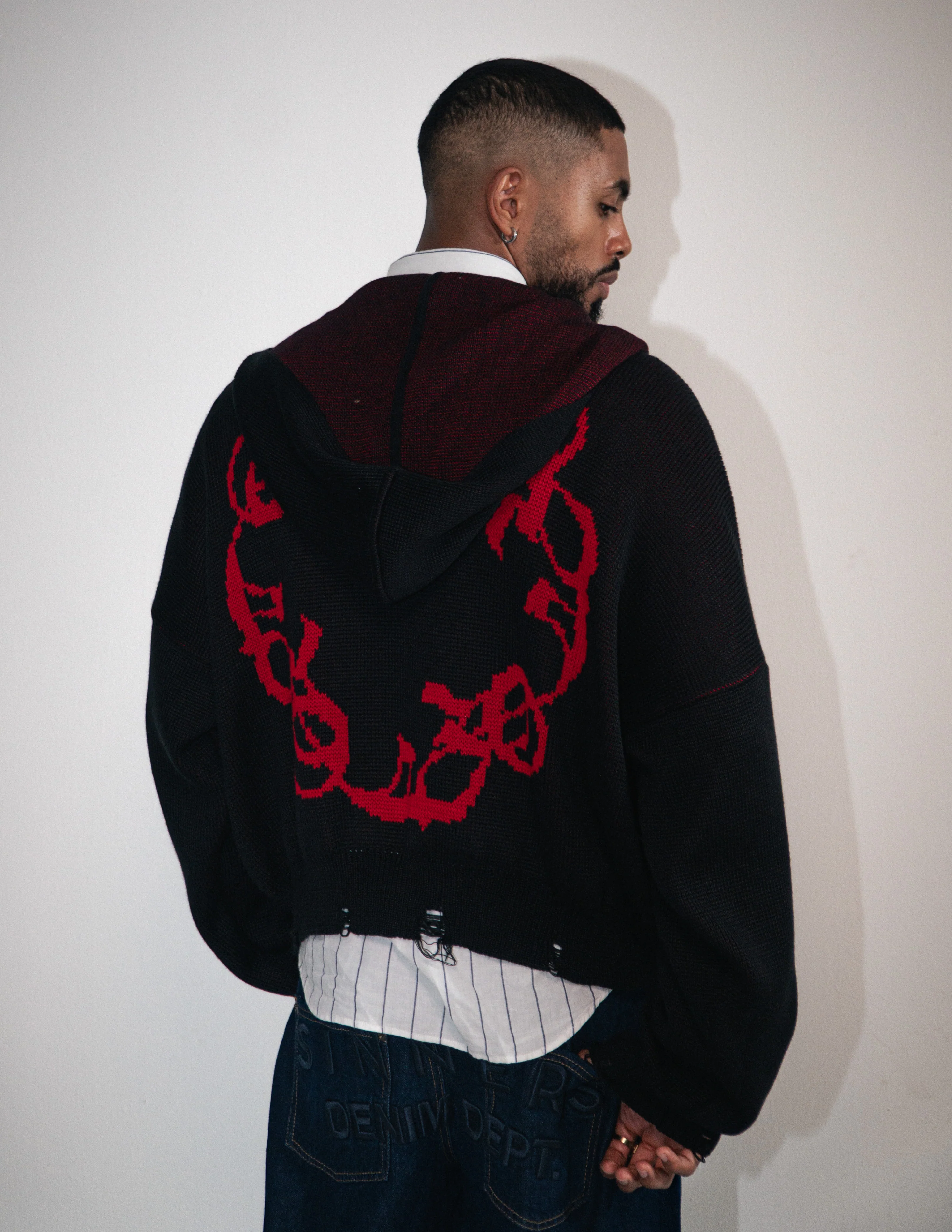 OMERTA BLACK KNITTED ZIP HOODIE - Image 5