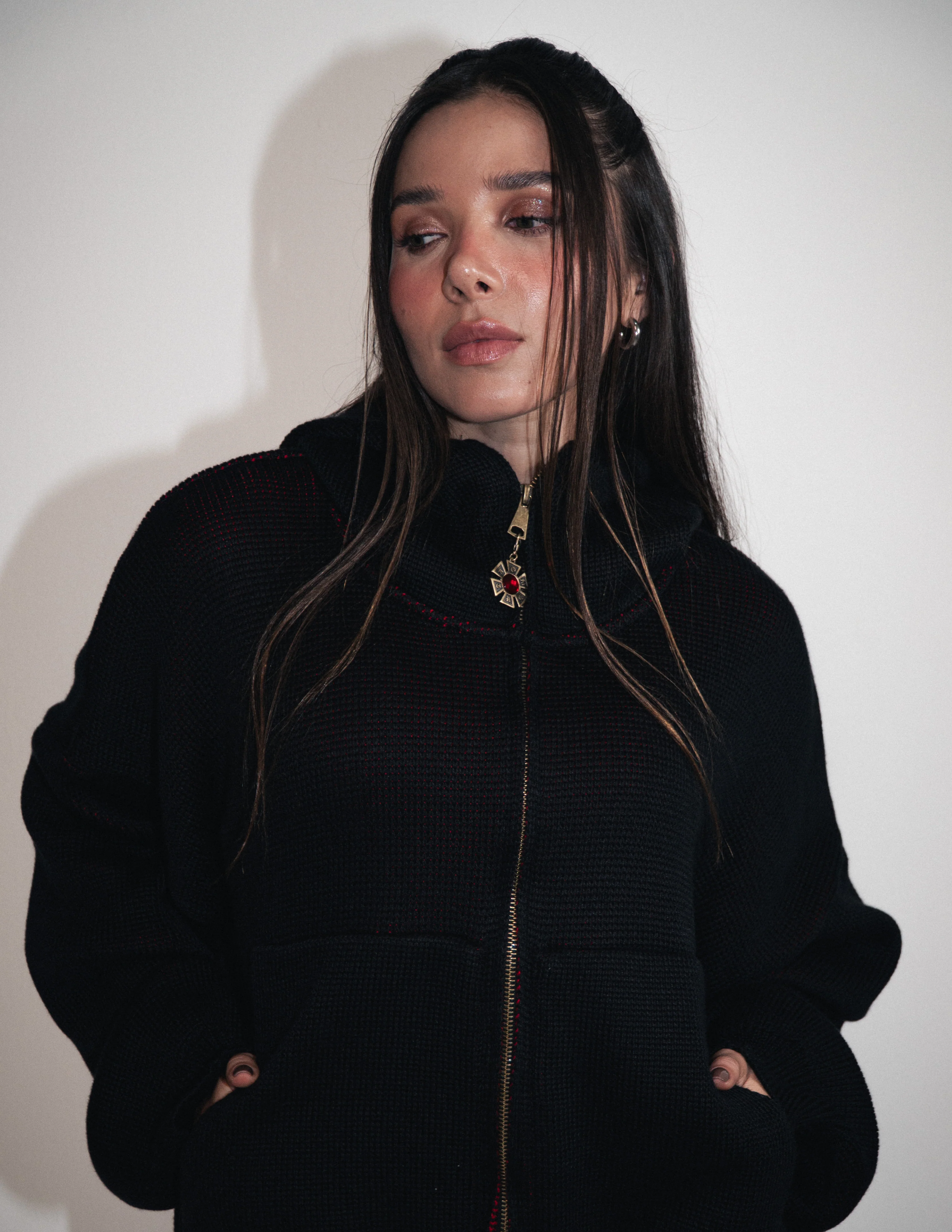 OMERTA BLACK KNITTED ZIP HOODIE - Image 8