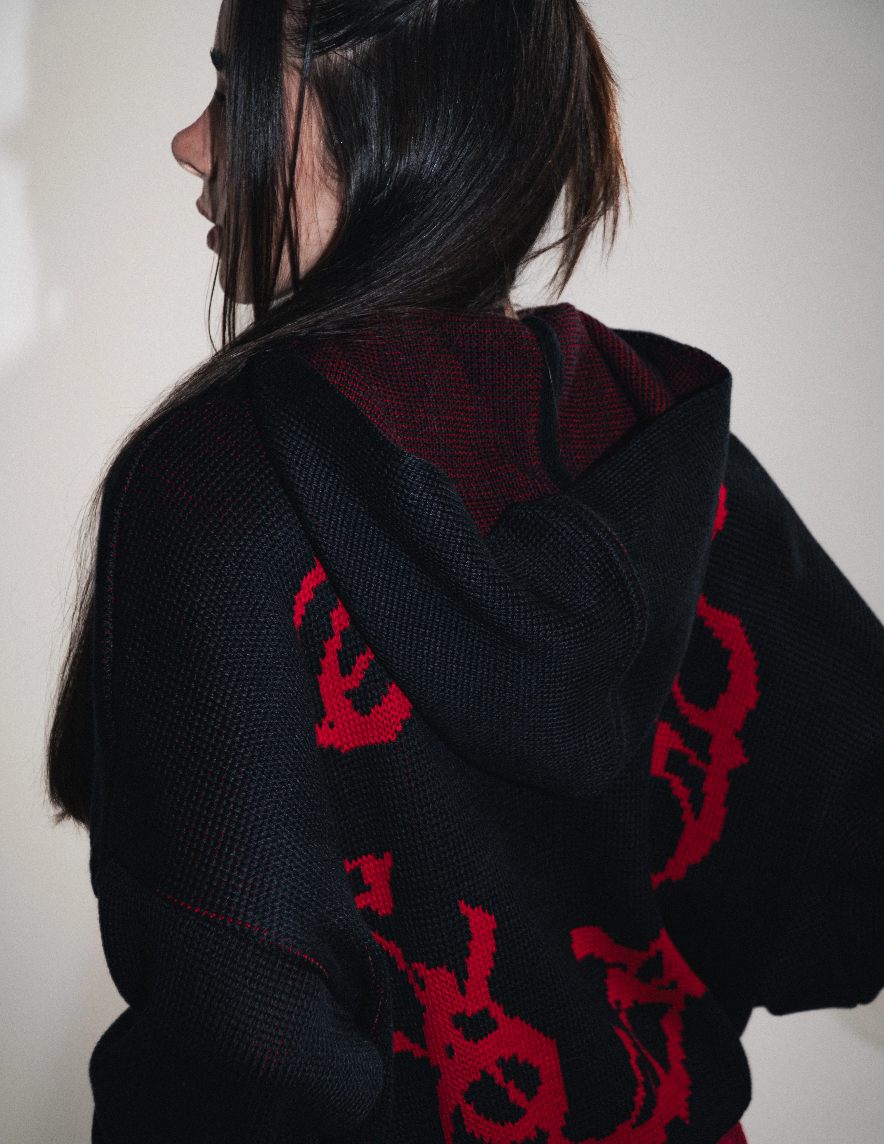 OMERTA BLACK KNITTED ZIP HOODIE - Image 9